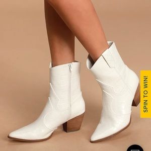 Lulus Bambi White Crocodile Embossed Mid-calf Boot